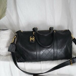 Chanel Black Quilted Lambskin Boston Duffle Bag